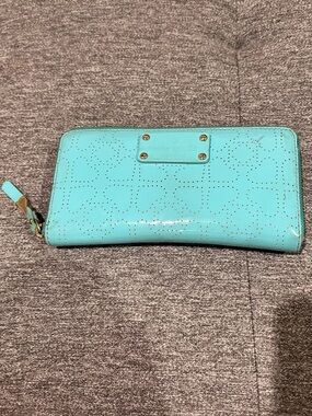 Kate Spade New York Perforated Patent Leather Wallet Aqua Blue